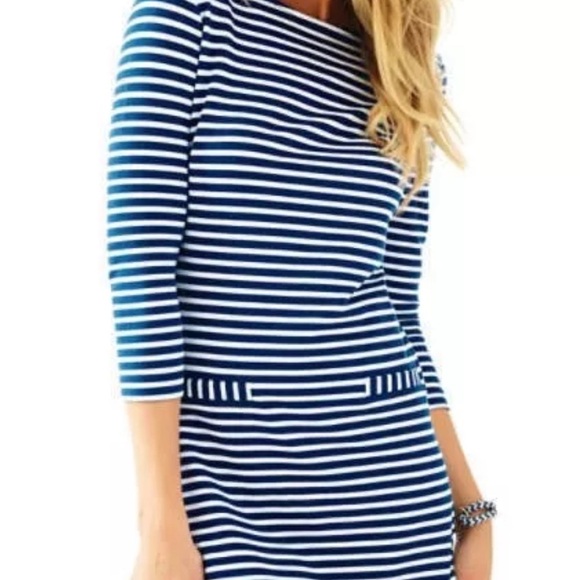 Lilly Pulitzer Striped Navy and Pink Dress sz XS Euc 008 - Picture 2 of 8